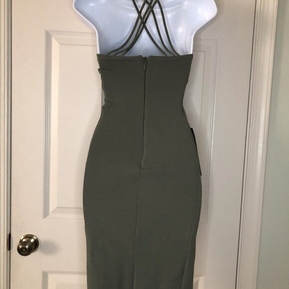 Bebe Olive Mock Neck Strappy Midi Dress Size XXS (Brand New) - Picture 5 of 9